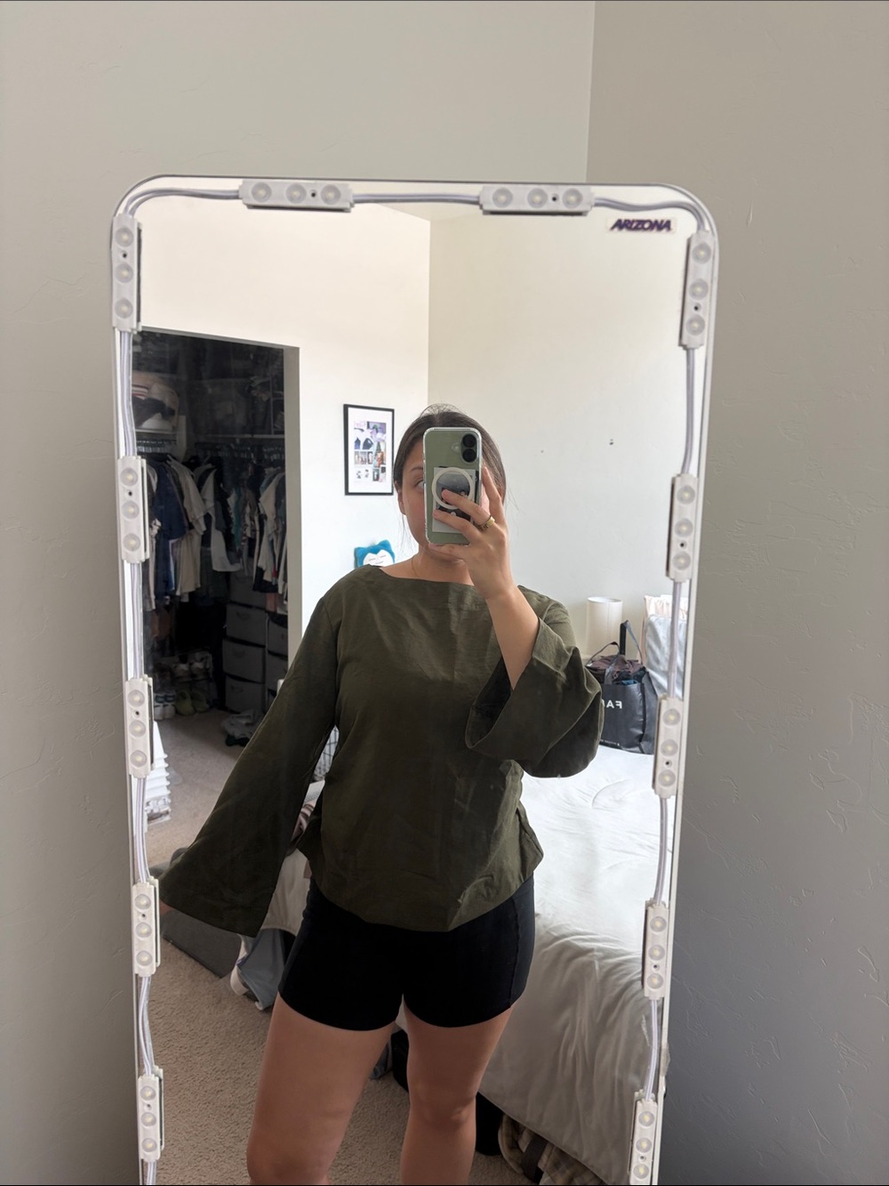 SHEIN Olive Green Bell Sleeve Blouse